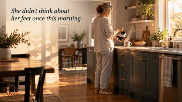 A peaceful morning with coffee — no pain, no limping, just a normal start to the day