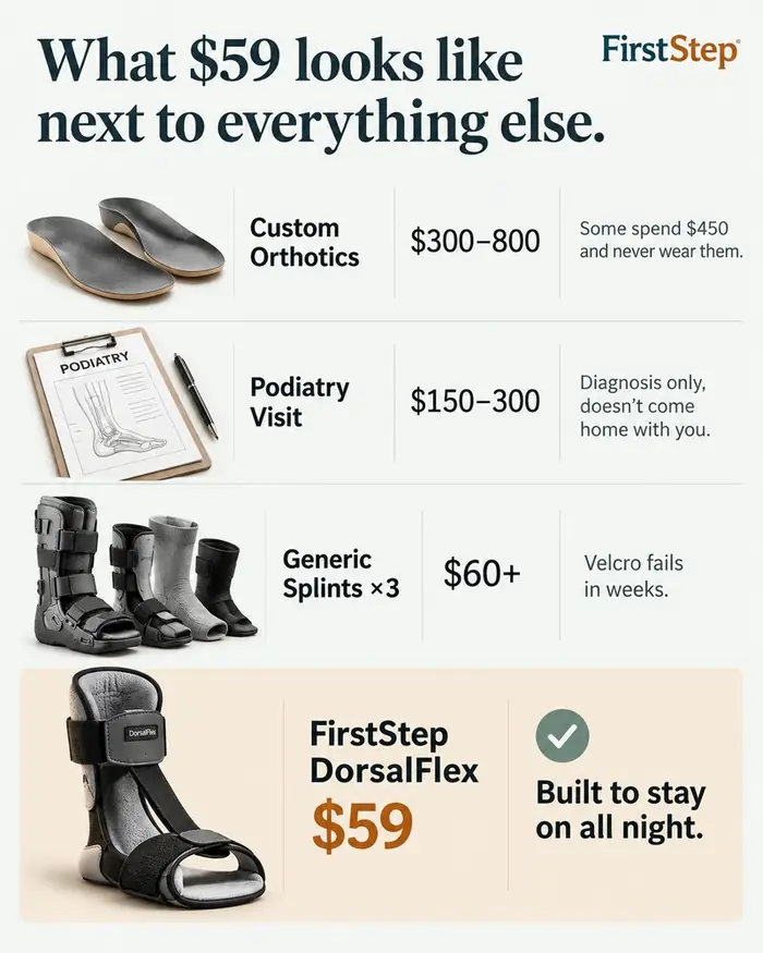 What $59 looks like next to everything else — visual cost comparison of plantar fasciitis treatments