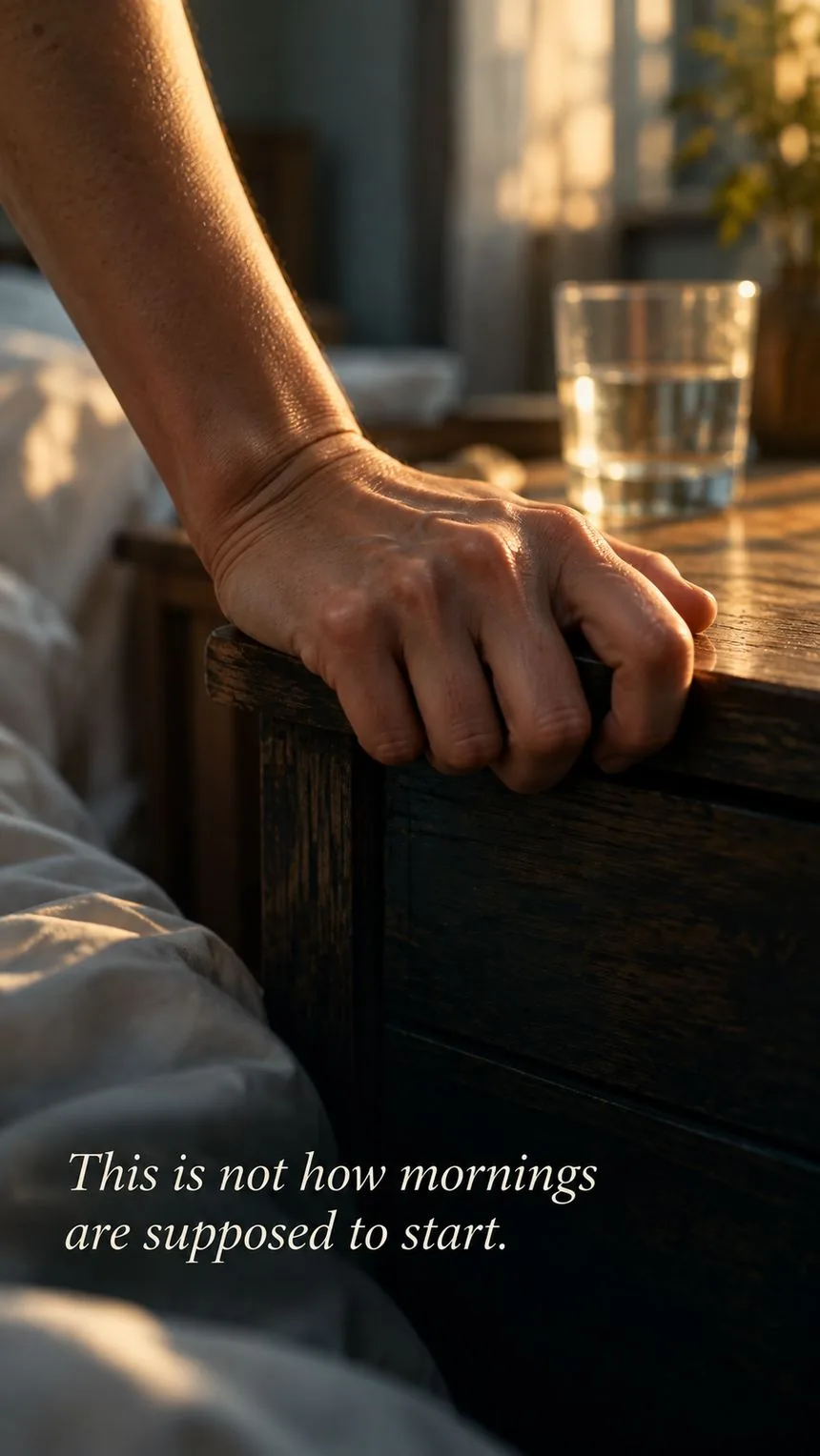 2:04 AM — a woman sits up in bed, pulling a rigid posterior boot off her leg in the dark. 'She bought it because it had 4,000 reviews.'