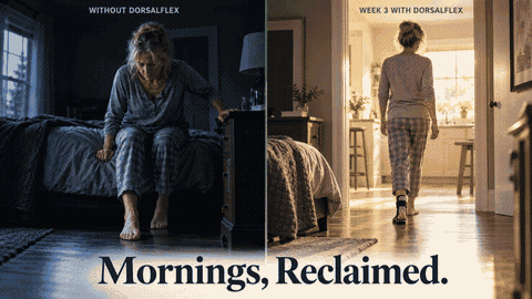 Before and after — dark bedroom on the left, sunlit kitchen on the right. Mornings, Reclaimed.