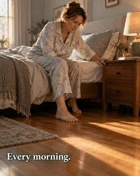 Every morning — sitting on the edge of the bed before the first step