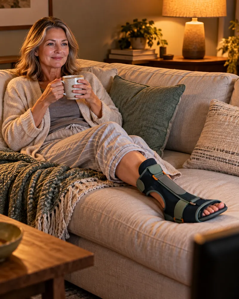 Night one — one hour on the couch with tea, wearing DorsalFlex for the first time