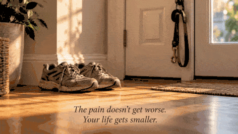 The pain does not get worse. Your life gets smaller. Running shoes and a leash by the front door.