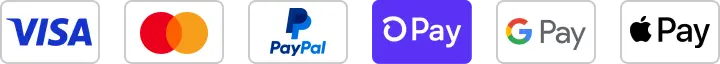 Visa, Mastercard, PayPal, Shop Pay, Google Pay, Apple Pay accepted