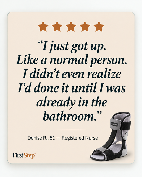 Denise R. testimonial card — 'I just got up. Like a normal person.'
